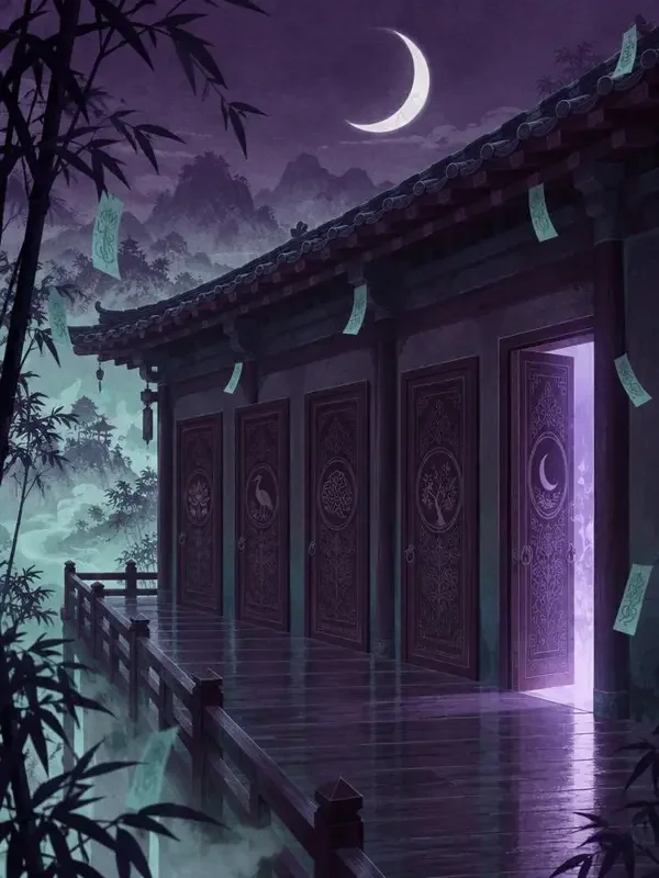 红果短剧入口《回廊第五扇门》原创封面，暖心志怪题材